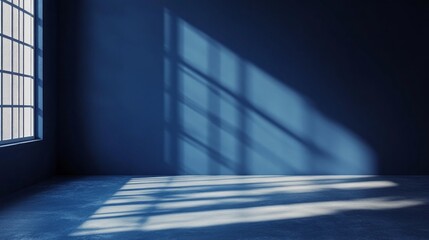 Poster - The room features a deep navy blue background, where gentle sunlight casts soft shadows in varying shades, creating a tranquil and inviting ambience perfect for reflection or creativity