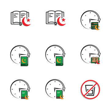 Ramadan icon. icon set. for the time and date in the holy month. events, iftar together, recitation time, sahur. Mixed design style