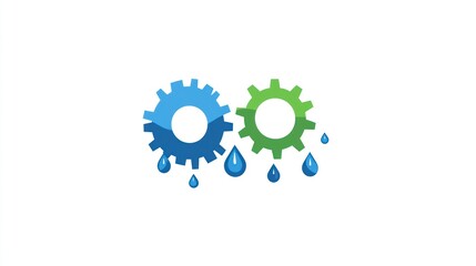 Poster - intertwined gears with water drops; technological process; abstract; industrial illustration