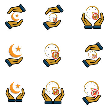 Ramadan icon. icon set. for the time and date in the holy month. events, iftar together, recitation time, sahur. simple 3d design style