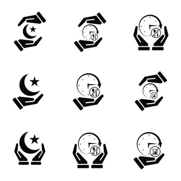 Ramadan icon. icon set. for the time and date in the holy month. events, iftar together, recitation time, sahur. Solid design style