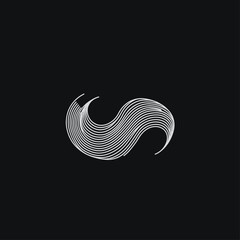 Poster - Abstract White Waves on Black Background, Minimalist Design, Graphic Element