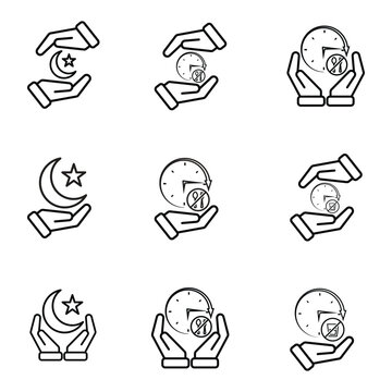 Ramadan icon. icon set. for the time and date in the holy month. events, iftar together, recitation time, sahur. Line design style