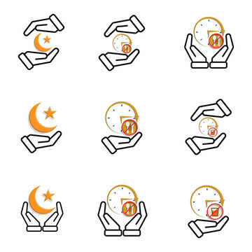 Ramadan icon. icon set. for the time and date in the holy month. events, iftar together, recitation time, sahur. Mixed design style