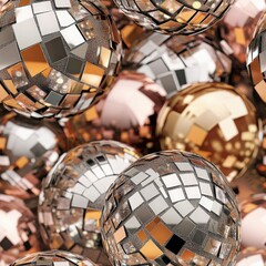 Poster - Seamless An assortment of many shiny objects glimmering under bright light creating a captivating visual display of reflections
