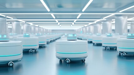 Aufkleber - A futuristic airport with self-driving luggage carts.