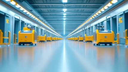 Aufkleber - A futuristic airport with self-driving luggage carts.
