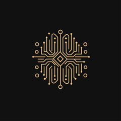Poster - Abstract golden circuit board pattern on dark background for technology