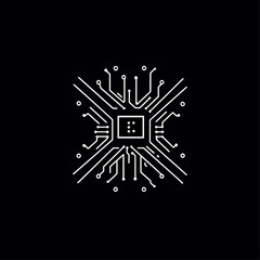 Poster - Black Background with CPU Microchip Circuitry and Lines Concept Art