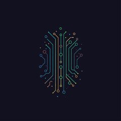 Poster - Abstract Circuit Board Brain Design in Teal, Yellow, and Purple Lines
