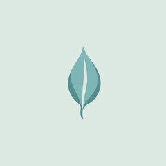 Poster - Minimalist Teal Leaf Illustration on Light Green Background Design Element