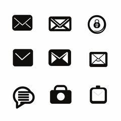 Poster - Black and white set of vector symbols for email, security and more