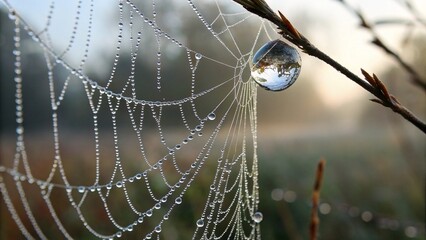 spider web with dew drops