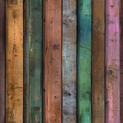 Poster - Seamless Vibrant wooden wall displaying a spectrum of colors creating a cheerful and lively atmosphere for interiors