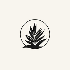 Poster - Minimalist black leaf logo design in circle on white background icon