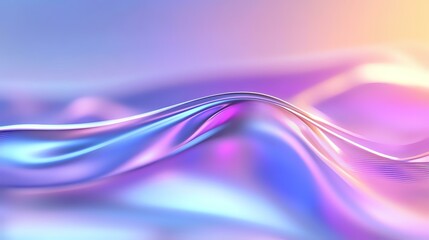 Poster - Smooth flowing waves in vibrant holographic colors blend from blue to purple and pink creating an ethereal abstract background with gentle curves and gradients.
