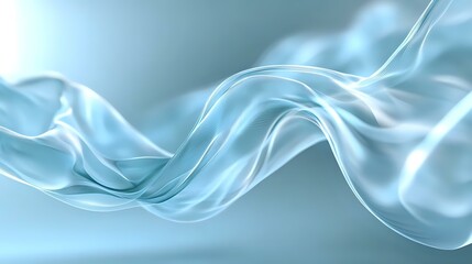 Poster - Ethereal flowing smoke waves in light blue and white create graceful curves against soft gradient background, abstract artistic design for modern backgrounds.