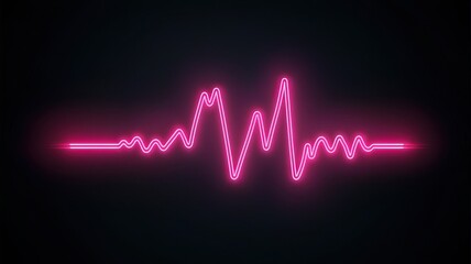 Poster - World Health Day wellness and innovation. Neon pink heartbeat line on a dark background, representing health and vitality.