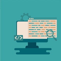 Fototapete - Illustration of software debugging process, showing flow with error detection, code analysis.
