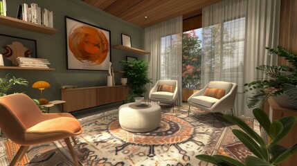 Poster - Cozy Virtual Collaboration Corner with Plush Chairs and Warm Natural Light
