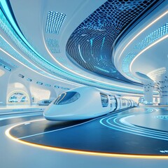 Aufkleber - A futuristic transportation hub with hyperloop systems.