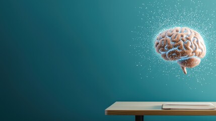 Poster - A glowing AI brain hovering above a traditional chalkboard in a classroom.