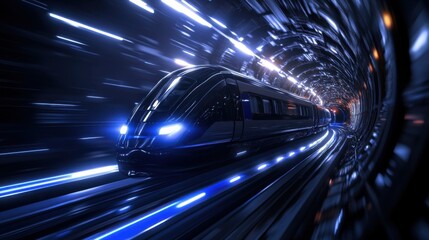 Poster - A futuristic train speeds through a glowing tunnel, conveying a sense of rapid transit and technological advancement
