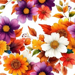 Poster - Seamless Beautiful flower pattern featuring a diverse collection of colorful blossoms on a soft and inviting background