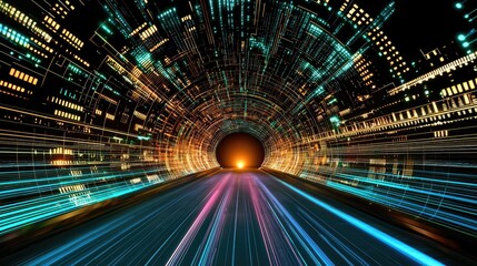 Poster - A cyber-futuristic interface with motion blur, digital data waves, and artificial intelligence elements