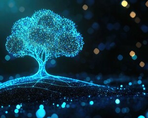Poster - A glowing holographic tree merging technology and nature seamlessly.