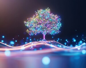 Poster - A glowing holographic tree merging technology and nature seamlessly.