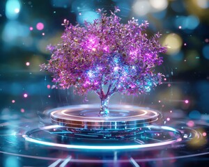 Poster - A glowing holographic tree merging technology and nature seamlessly.