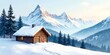 © Wonder Gallery - Serene Winter Cabin nestled amidst snow-covered mountain peaks, a tranquil escape in a picturesque alpine landscape.
