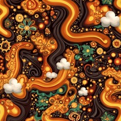 Poster - seamless striking pattern of orange and black swirls creating a bold visual impact with dynamic move