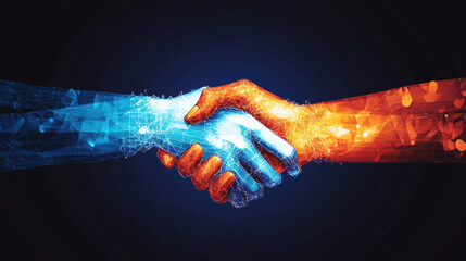 Poster - digital handshake graphic symbolizing connection and collaboration