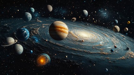 Wall Mural - Majestic Spiral Galaxy with Planetary System Cosmic Wonder