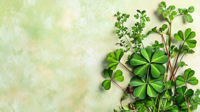 A festive St. Patricks Day graphic with a handcrafted clover and a blank area for text insertion