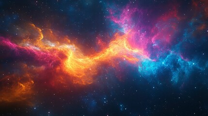 Wall Mural - Celestial Nebula Fiery Cosmic Dance of Orange and Blue