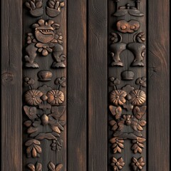 Poster - Seamless Beautiful arrangement of colorful flowers against a rustic wooden wall creating a charming natural aesthetic