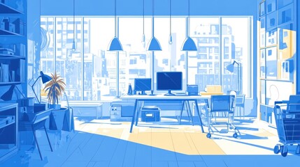 Poster - Modern office interior with city view.  Possible use Stock photo