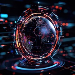 Poster - a holographic earth spinning inside a futuristic energy core.