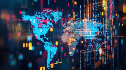 Aufkleber - A holographic interface displaying global trade volumes by region.