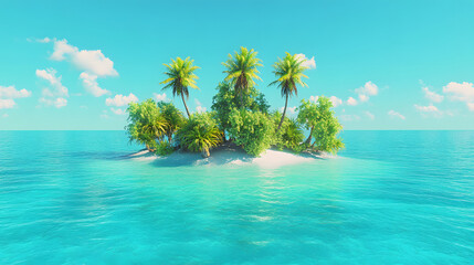 Poster - A tranquil tropical island surrounded by clear turquoise waters and lush greenery, evoking peace and paradise