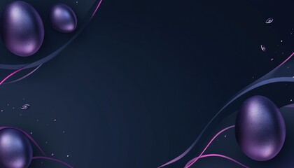 Poster - Abstract easter design with dark blue background and glitter easter eggs with pink wavy lines