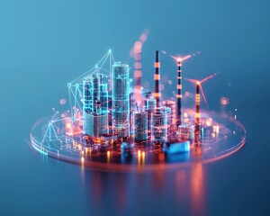 Poster - a holographic projection of an eco-friendly factory design.