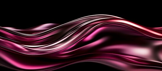 Poster - Elegant flowing pink and magenta waves create dynamic abstract pattern on black background. Smooth glossy curves with light reflections form modern design element.