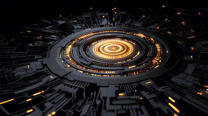 Aufkleber - A futuristic digital design featuring concentric circular patterns with glowing elements, suggesting technology and innovation