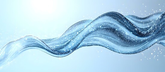 Poster - Flowing water wave with sparkling droplets and dynamic swirling motion against light blue background, abstract fluid design element for fresh concepts.