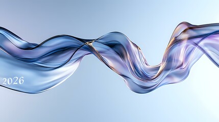 Poster - Flowing abstract smoke-like waves in blue and purple hues create dynamic motion against light background, number 2026 visible in transparent ethereal design.