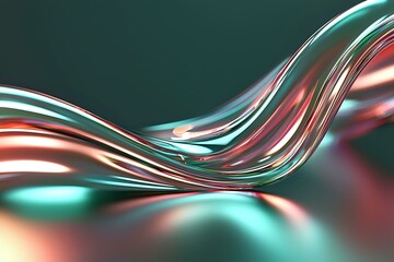 Poster - Abstract flowing curves in metallic turquoise and rose gold colors create dynamic wave pattern against dark background, suitable for luxury design projects.